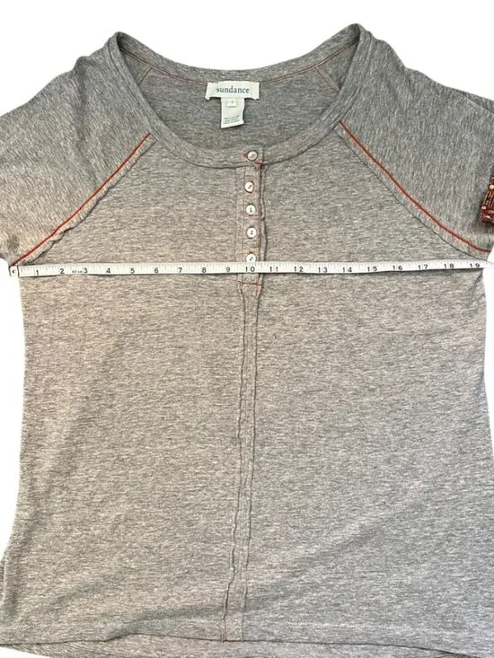 Sundance Boho Henley Top L Gray Southwest Cuffs Soft Cotton Serenity - Picture 9 of 11